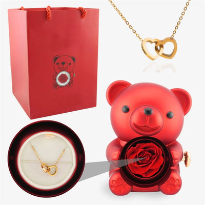 Oso de rosas eternas y collar personalizado