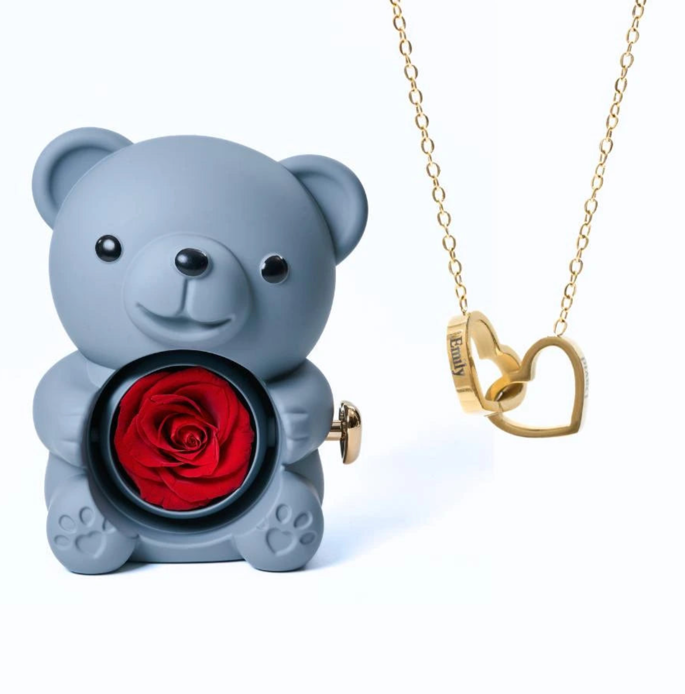 Oso de rosas eternas y collar personalizado