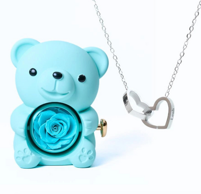 Oso de rosas eternas y collar personalizado