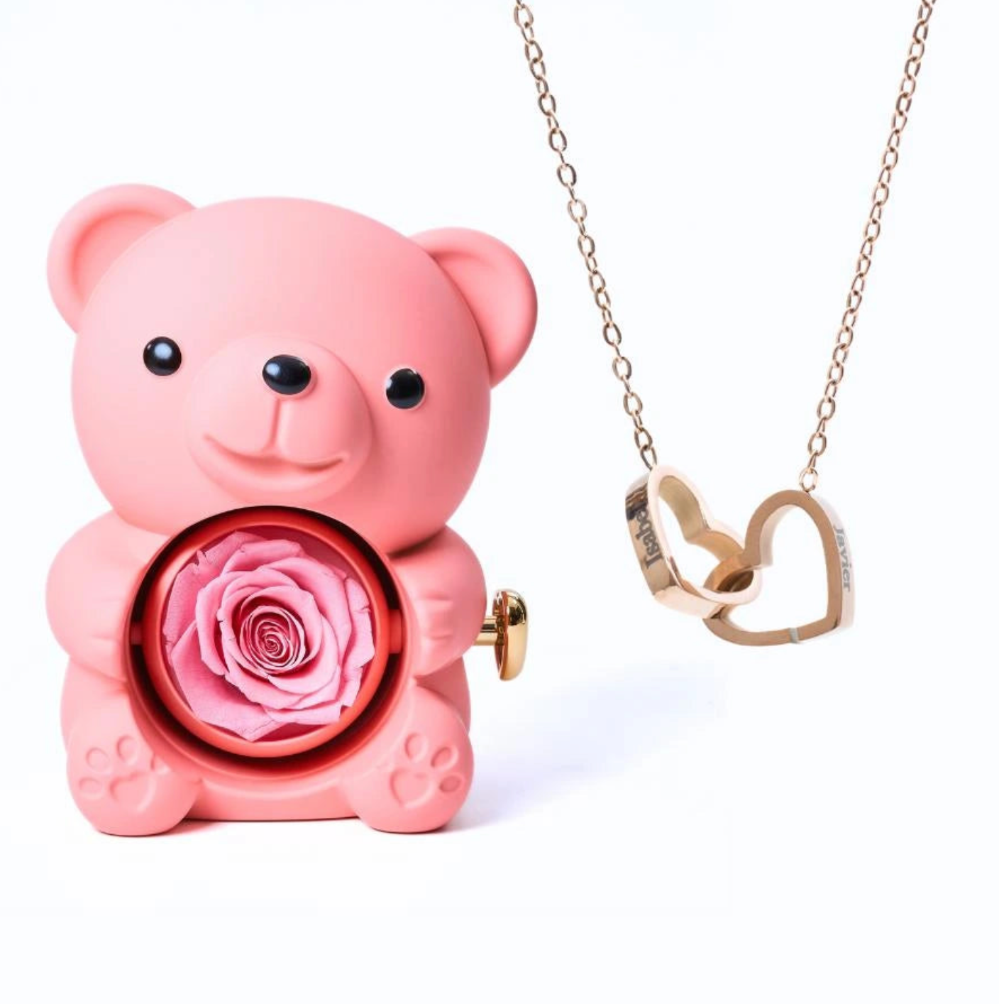 Oso de rosas eternas y collar personalizado