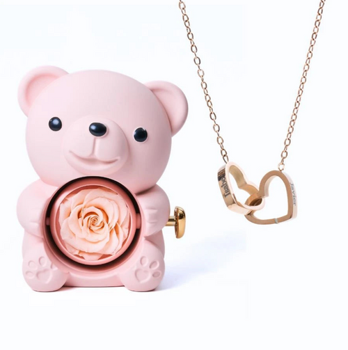 Oso de rosas eternas y collar personalizado