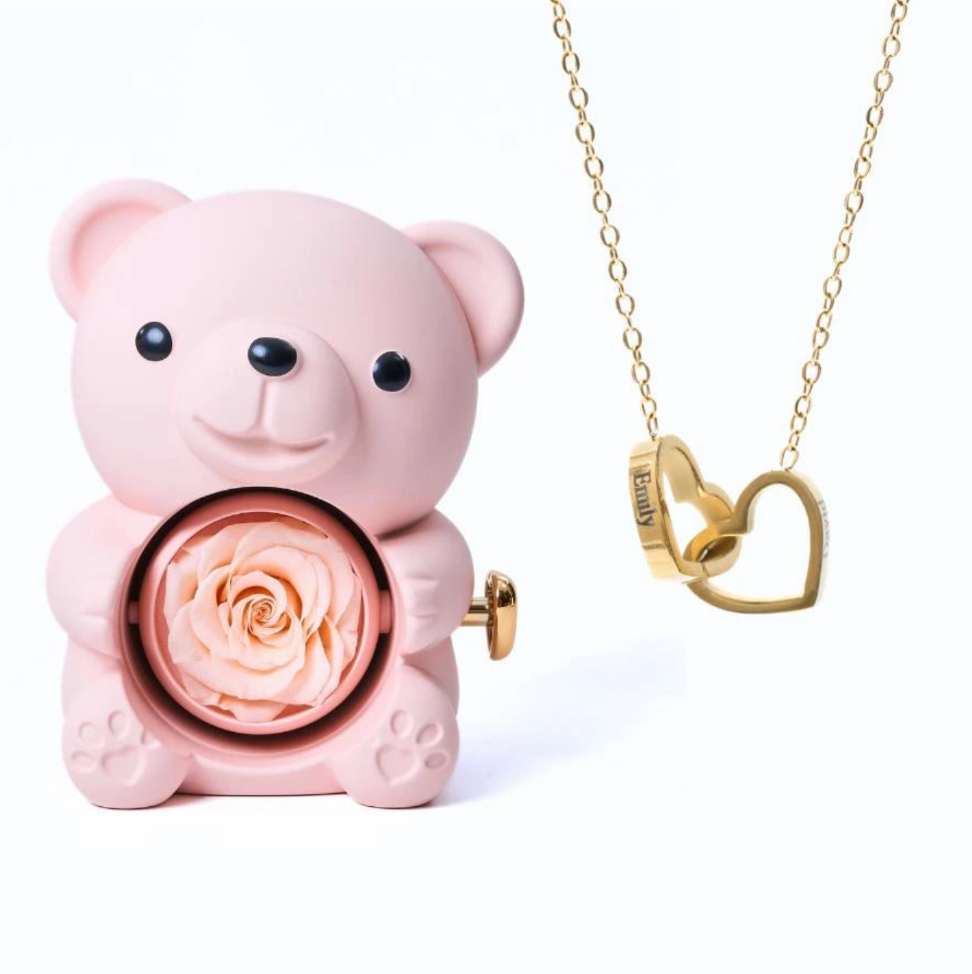 Oso de rosas eternas y collar personalizado