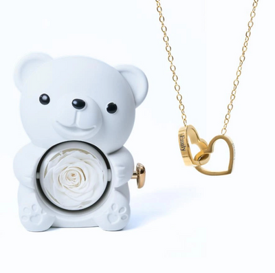 Oso de rosas eternas y collar personalizado
