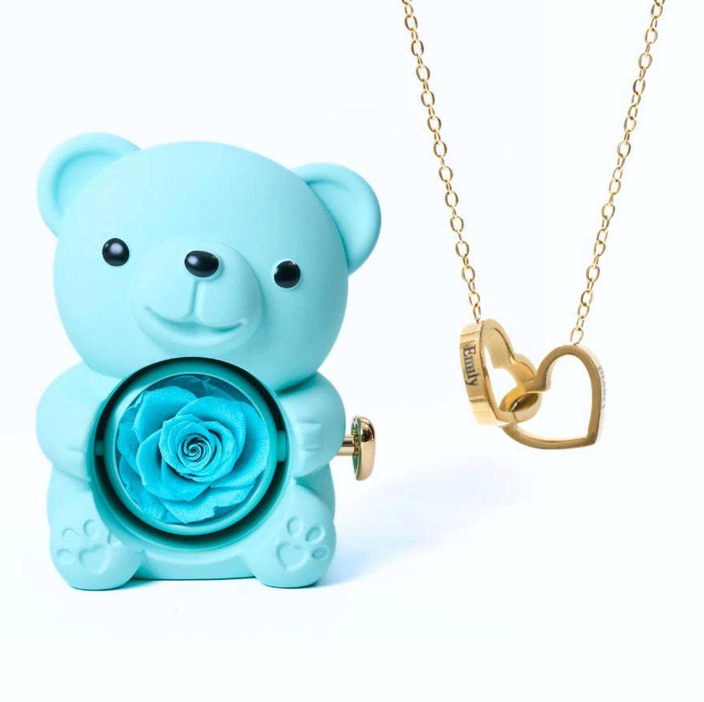 Oso de rosas eternas y collar personalizado