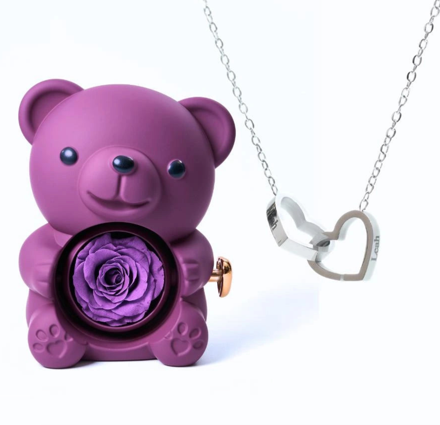 Oso de rosas eternas y collar personalizado