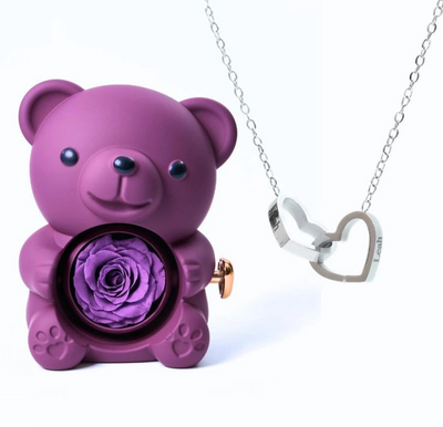 Oso de rosas eternas y collar personalizado