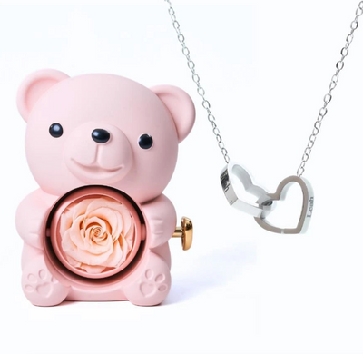 Oso de rosas eternas y collar personalizado