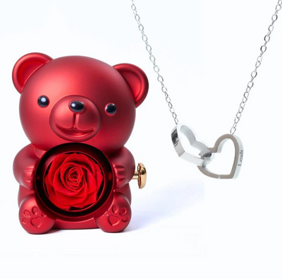 Oso de rosas eternas y collar personalizado