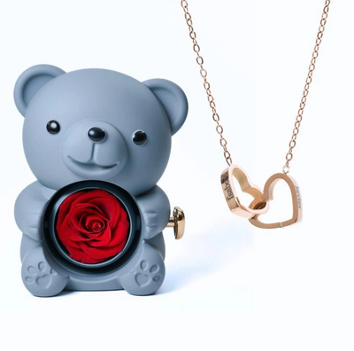 Oso de rosas eternas y collar personalizado